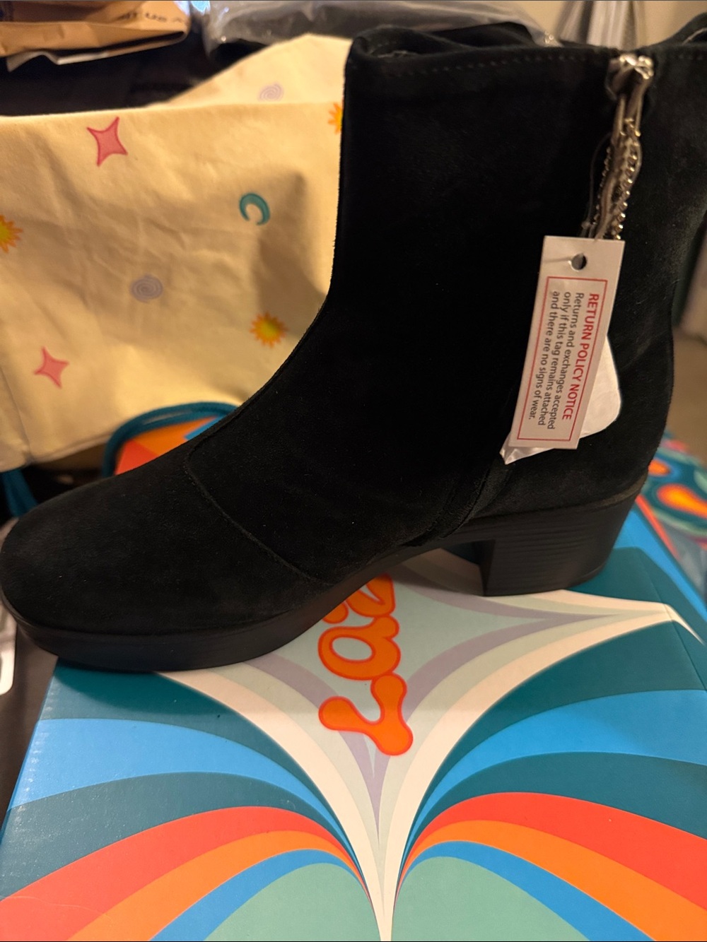 Loeffler Randall Black Suede Ankle Boot with Chain Zip Pull